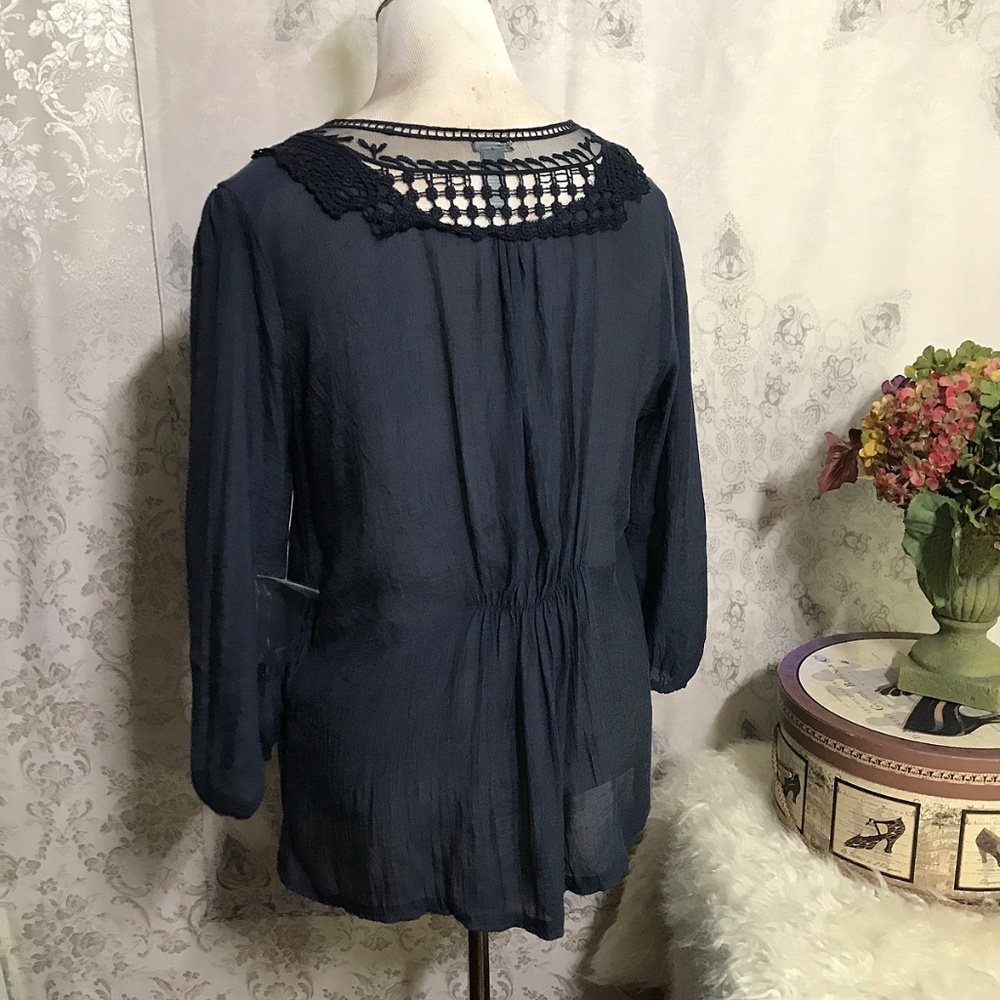Charlotte Russe XL Navy Sheer Lace Top Shirt    🐝 - Picture 2 of 5